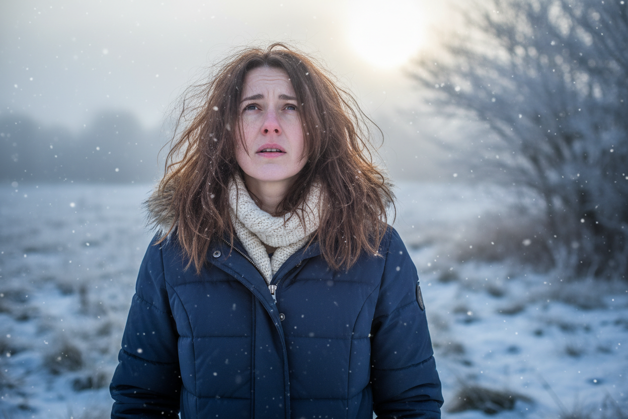 woman with dry hair in winter
