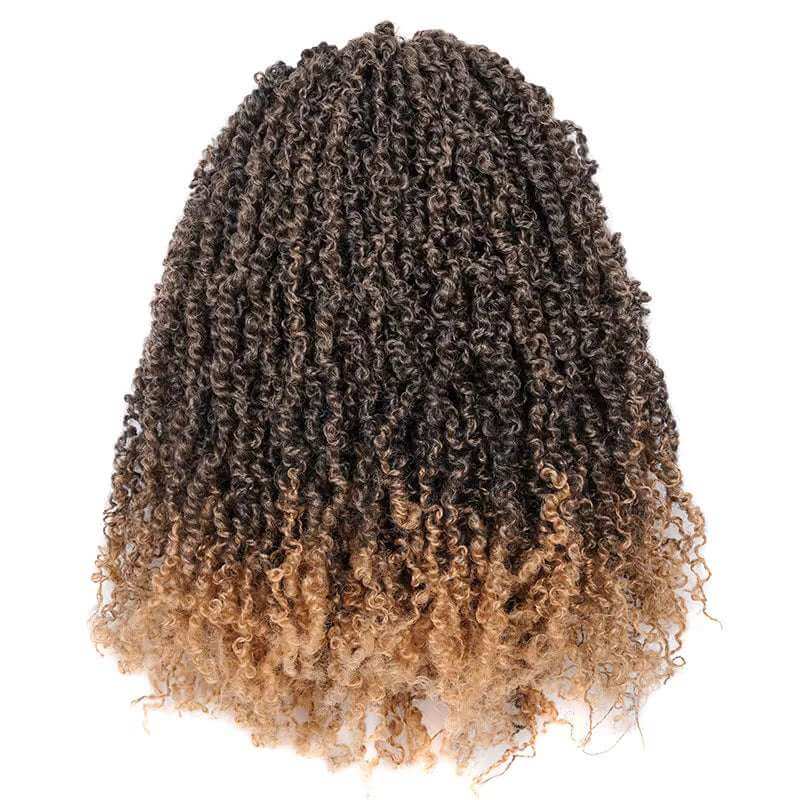 10" - 8 Packs  Yanky Twist Mini Passion Twist Crochet Hair Extension - 30 Strands featuring beautiful curls and an ombre effect.
