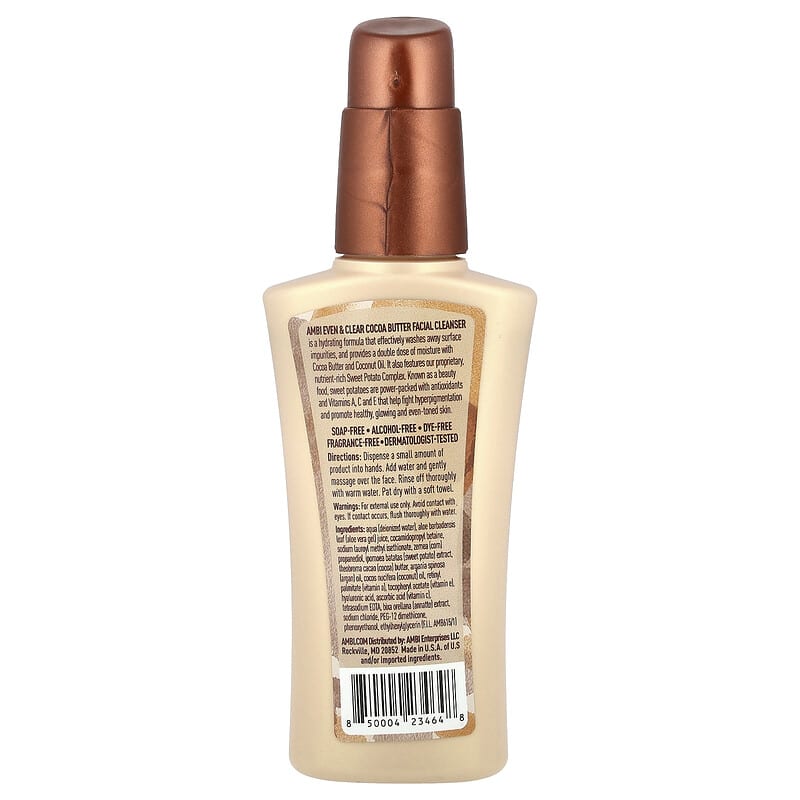 AMBI Even & Clear Cocoa Butter Facial Cleanser, Fragrance-Free (3.5oz)