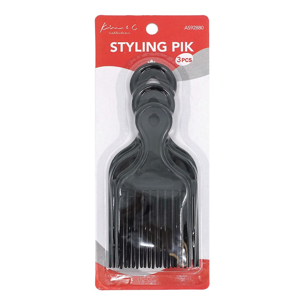KIM & C styling Pik tools pack of 3 styling combs in black for hair styling and grooming.