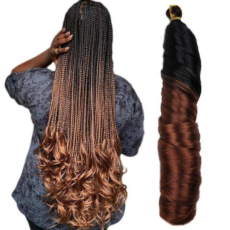 26 inch French Curls Synthetic  Loose Wave Spiral Curl Braiding Hair Extensions - 150g on a model with long braided hair.
