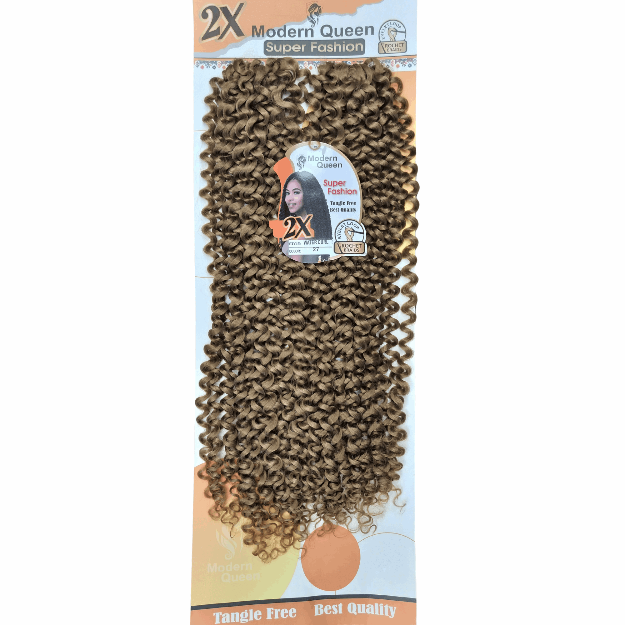 24" Modern Queen Super Fashion Water Curl Crochet Braids on packaging showcasing soft, bouncy curls.