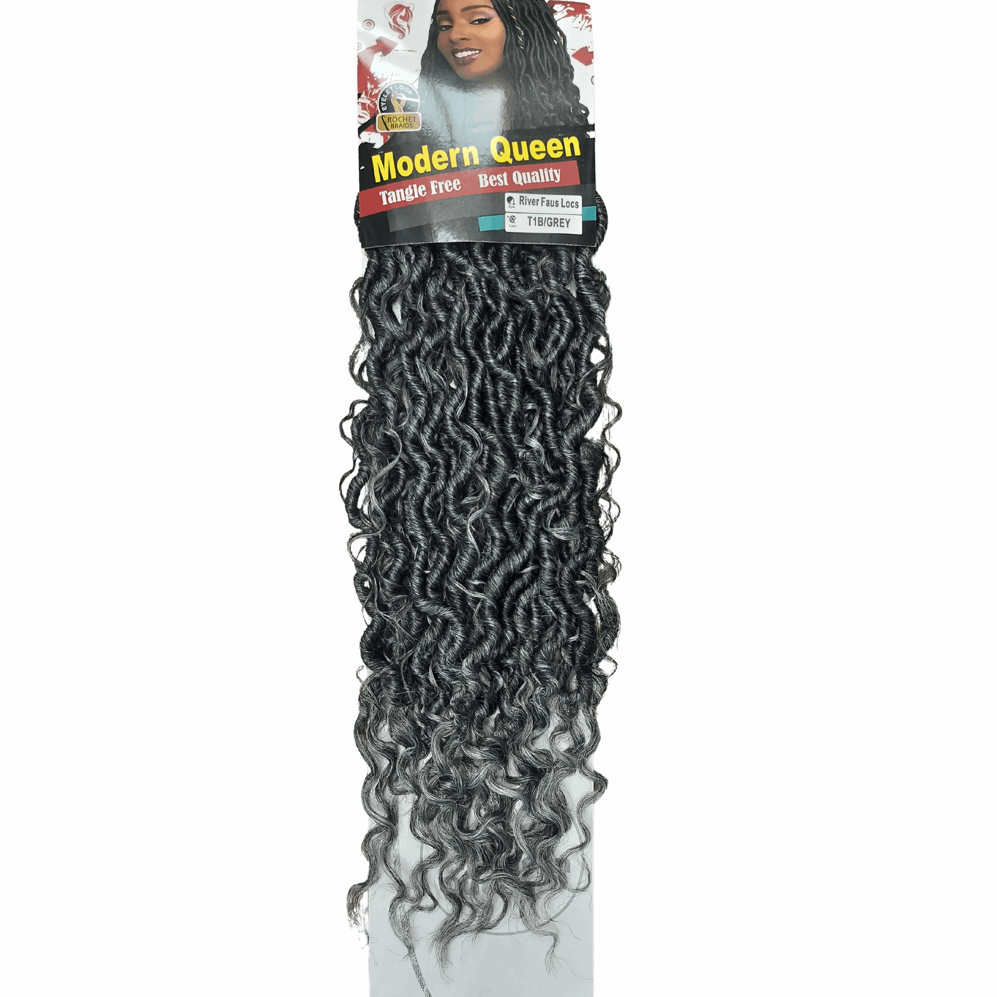 22" Modern Beauty Crochet River Faux Locs hair extension displayed on packaging, showcasing its unique texture and style.