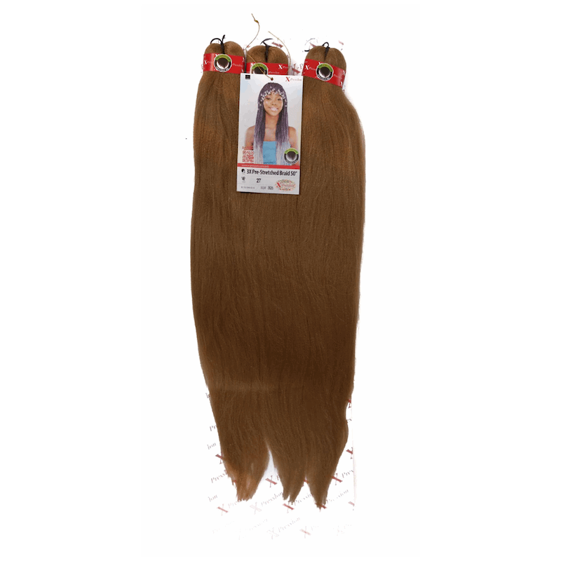 50" X-Pression Prestretched 3X Braiding Hair Extension - 240g displayed in packaging, showcasing smooth, tangle-free hair.