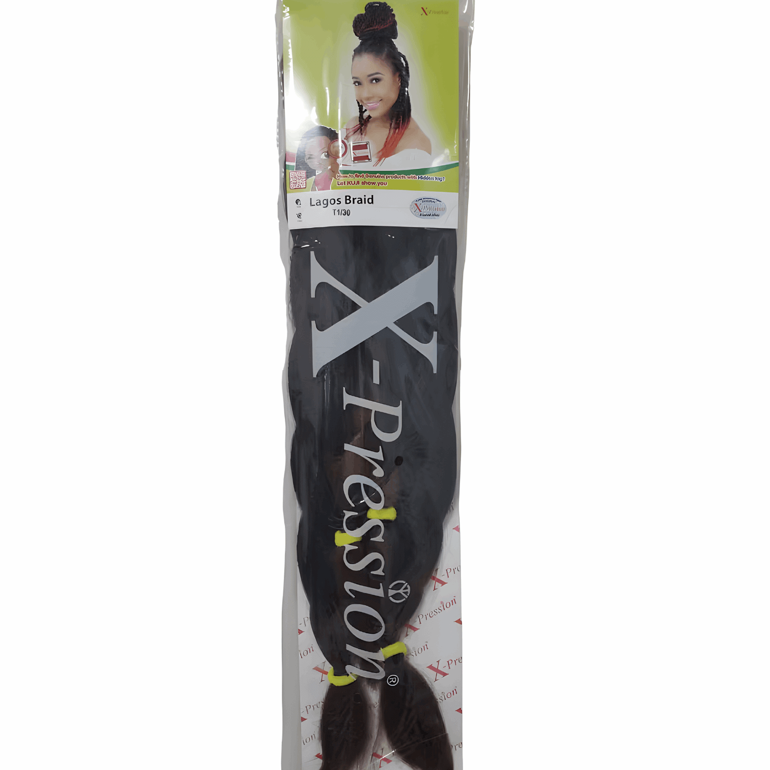 X-Pression Lagos Braid Pre Stretched Braiding Hair Extension 42" & 46" - 170g packaging with model image.