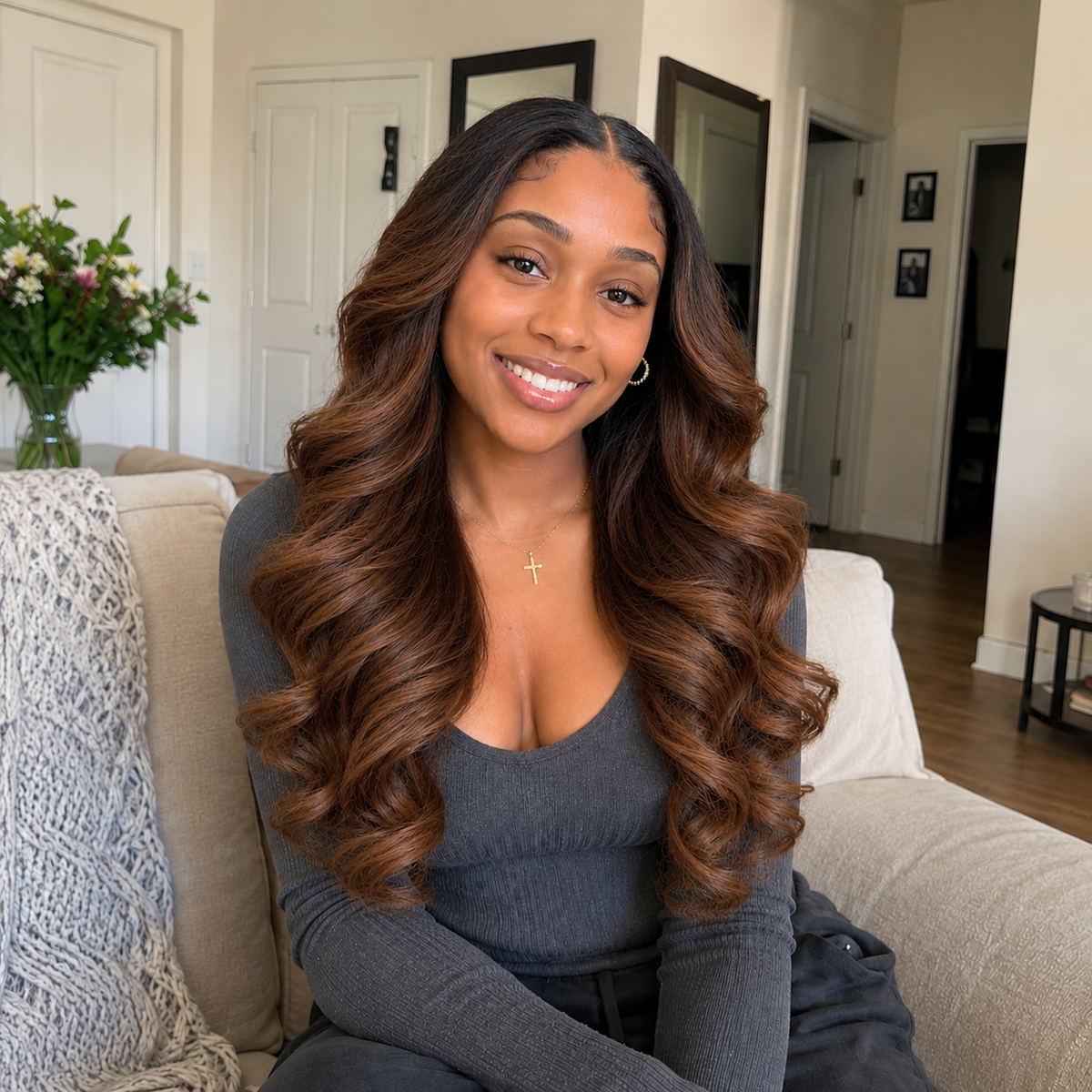Juliet Hair 22" Yaki Twist Blended Human Hair Bundles with 13x4 Frontal, T4/30 Ombre
