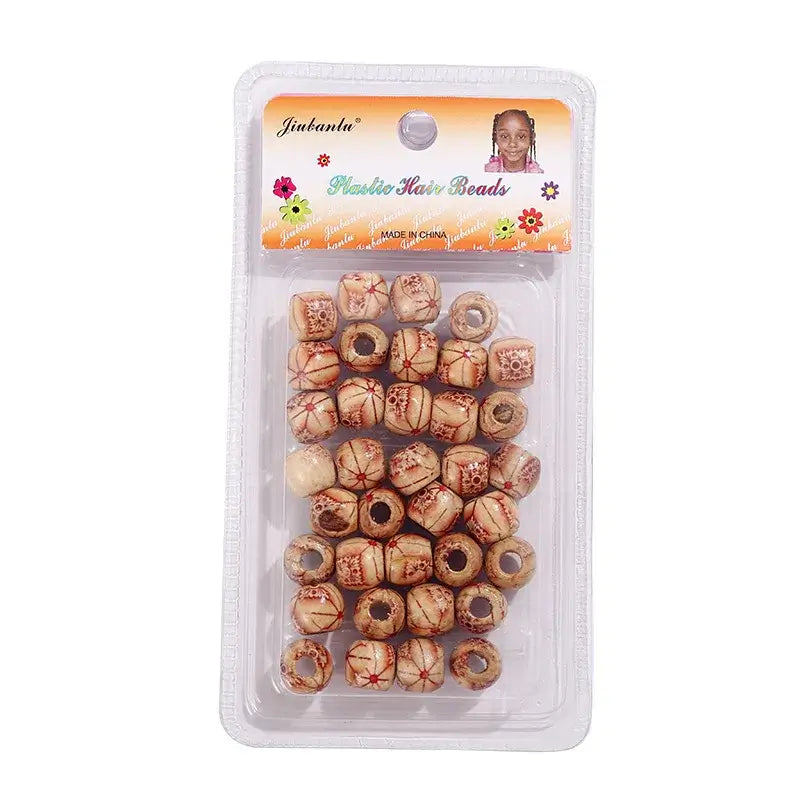 40 Pcs Printed Wooden Hair Beads African Braids Decorative Hair Beads - Celegant Beauty