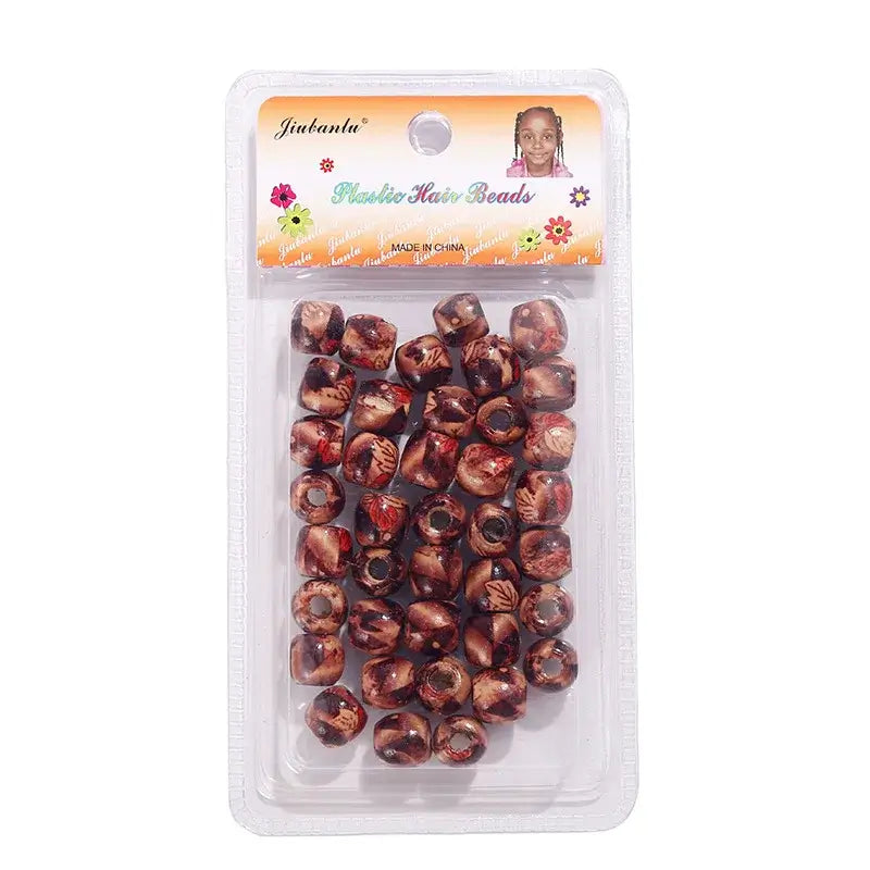 40 Pcs Printed Wooden Hair Beads African Braids Decorative Hair Beads - Celegant Beauty