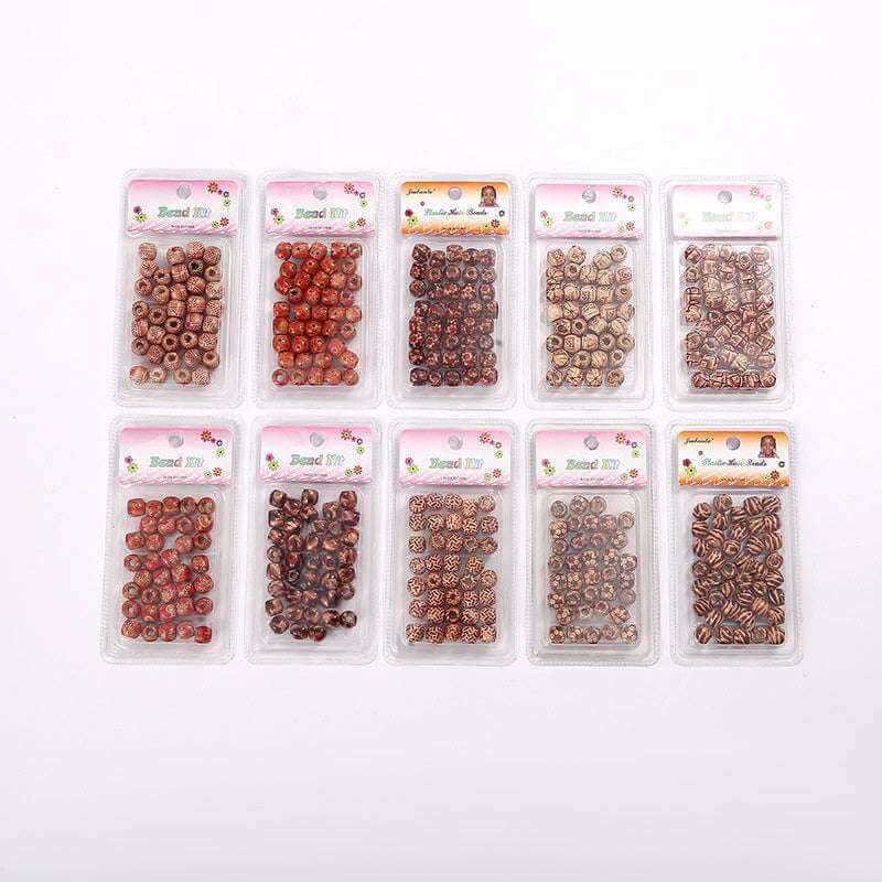 40 Pcs Printed Wooden Hair Beads African Braids Decorative Hair Beads - Celegant Beauty