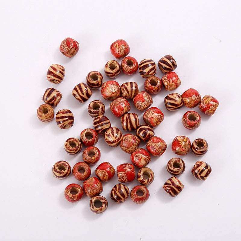 40 Pcs Printed Wooden Hair Beads African Braids Decorative Hair Beads - Celegant Beauty