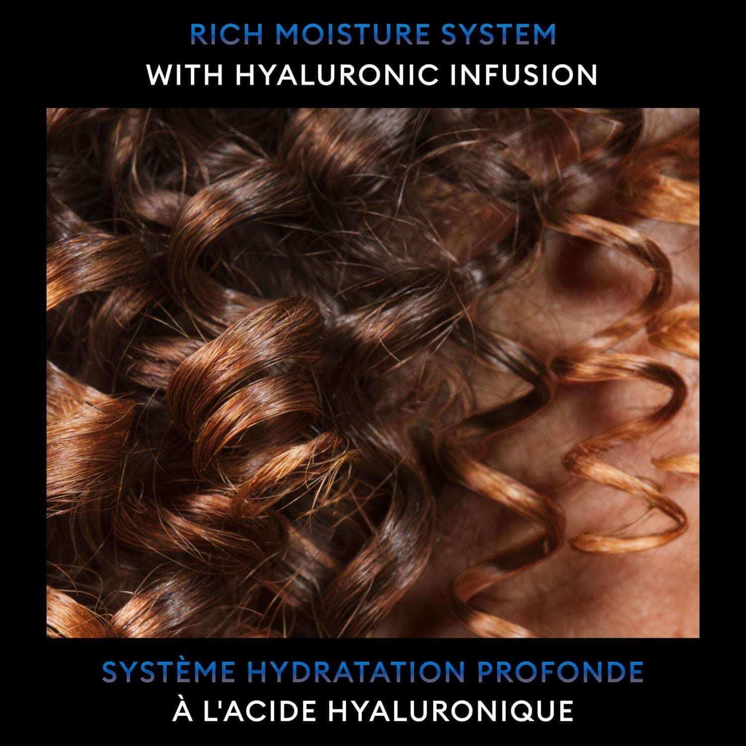 TRESemmé Rich Moisture+ Hyaluronic Plex Hydrating Shampoo enhances curls with rich moisture and hyaluronic infusion.