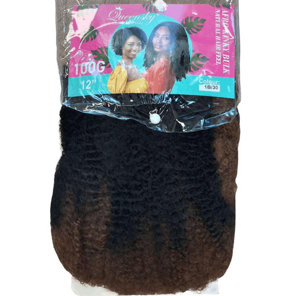 100g 12" Soft Texture Afro Kinky Bulk Hair Extension in color 18/30, perfect for natural hairstyles and protective styling.