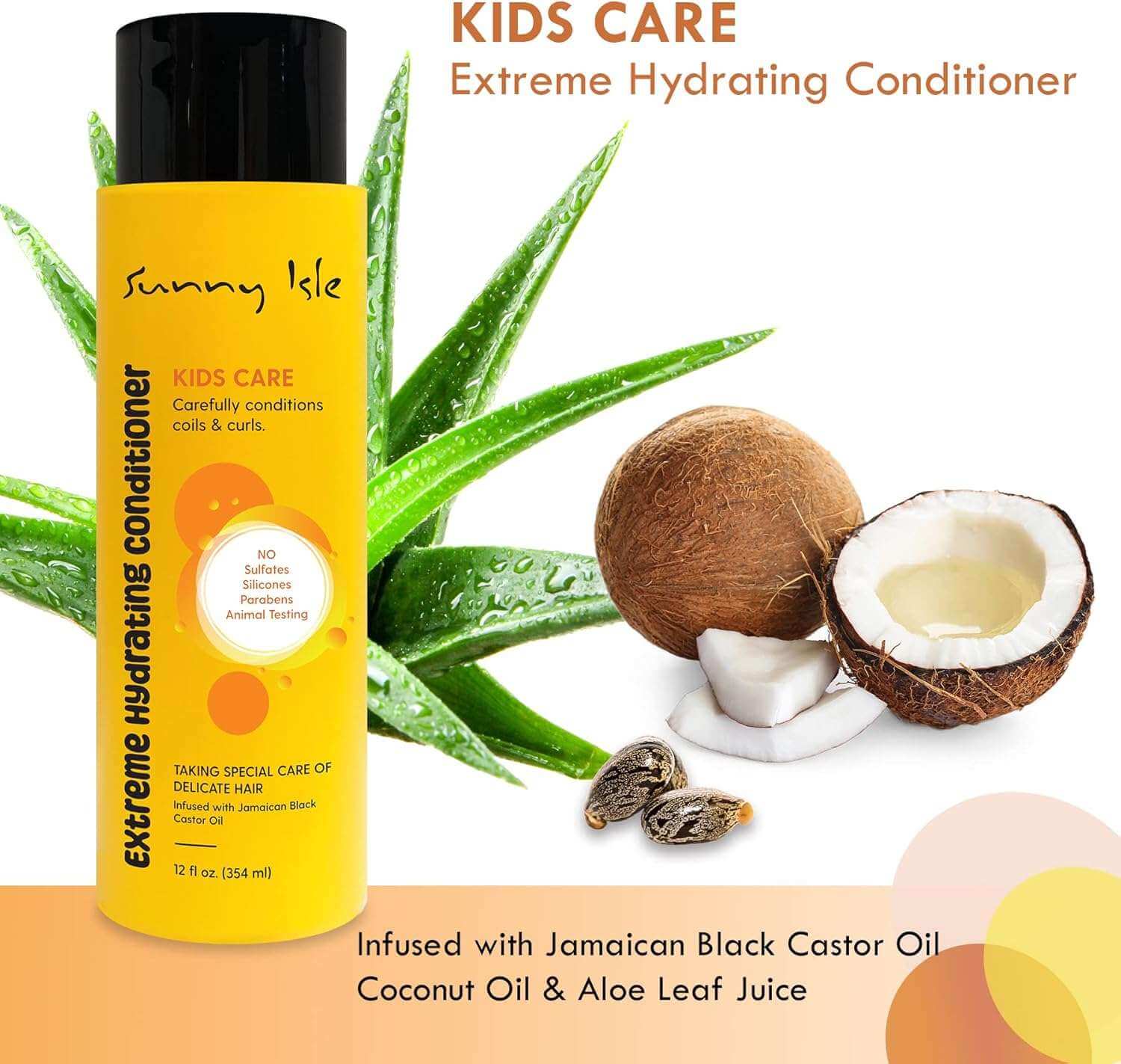 SUNNY ISLE Kids Care Extreme Hydrating Conditioner (12oz) with natural ingredients for kids' textured hair.