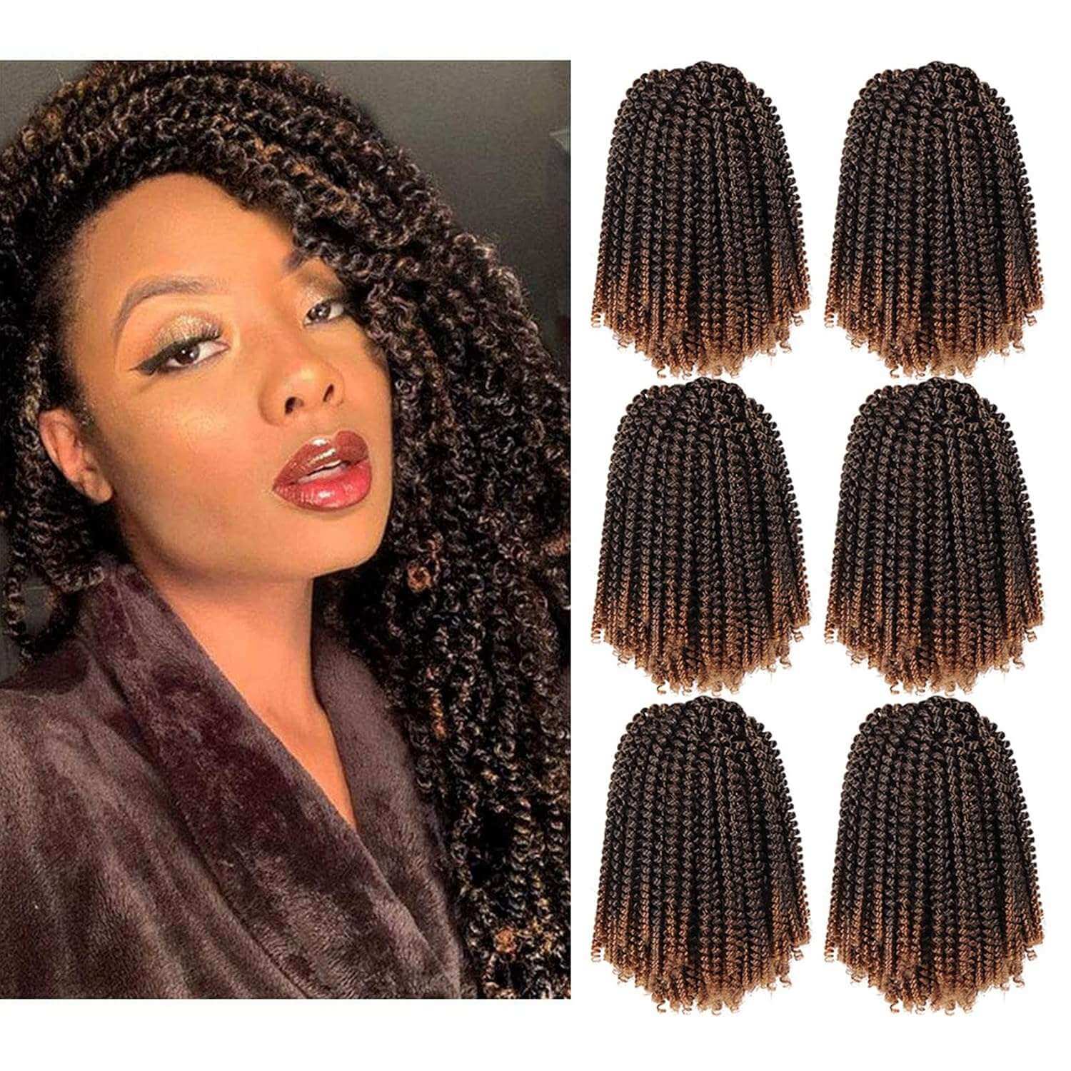 10" Afro EZ Twist springy Hair Extensions - 130g featuring beautiful natural curls and vibrant color, perfect for effortless styling.