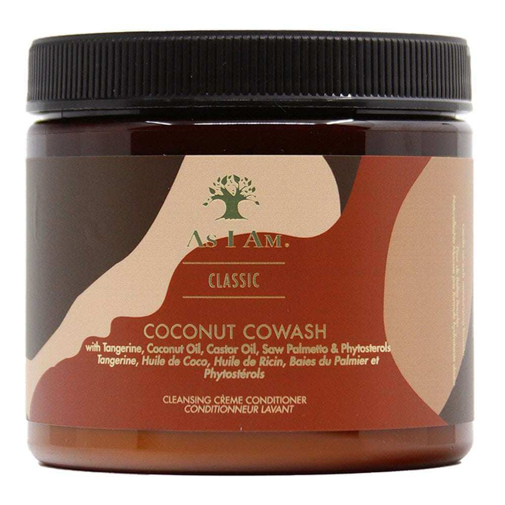 AS I AM Coconut Cowash (16oz) jar with tangerine and coconut oil for textured hair care.