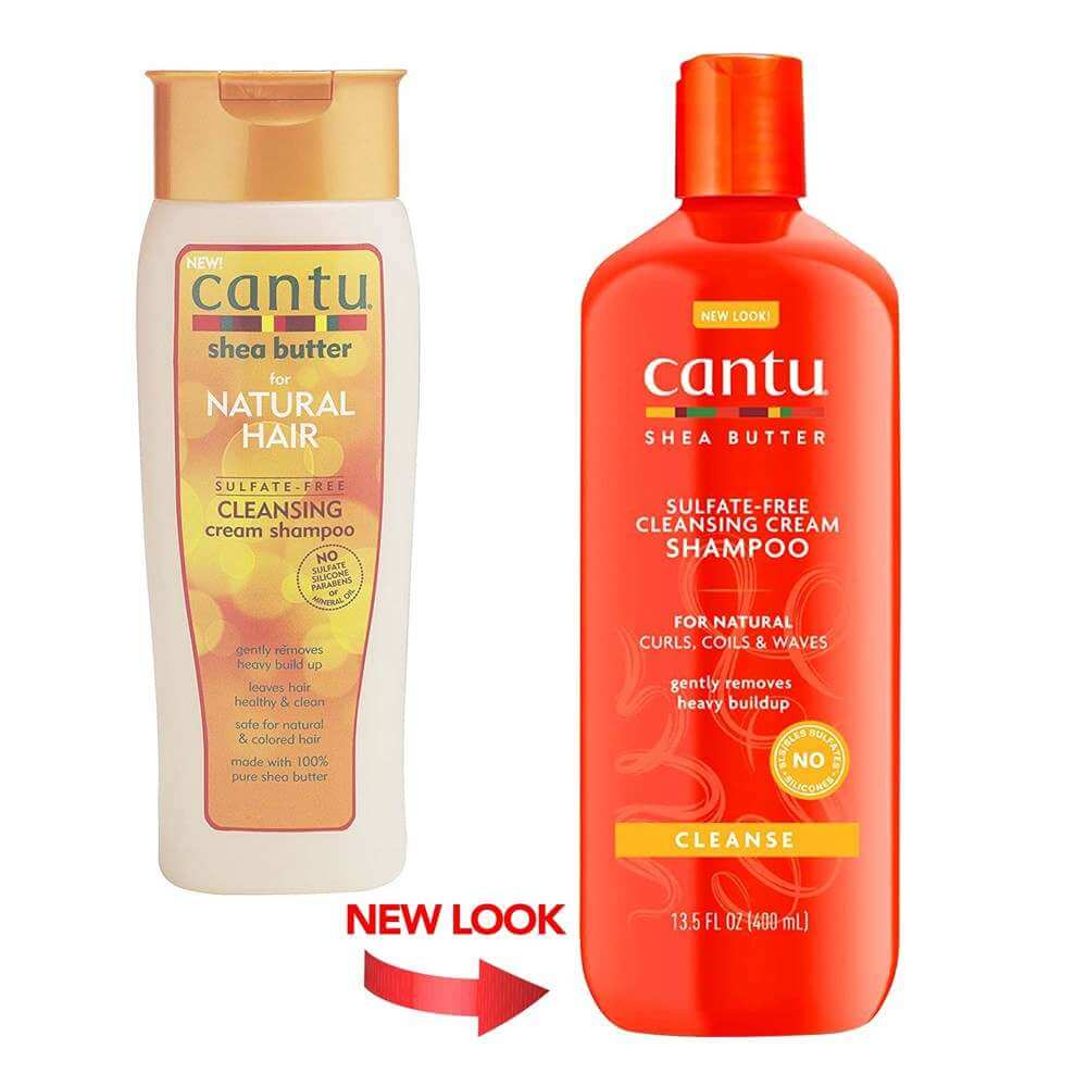 CANTU Shea Butter Sulfate Free Cleansing Cream Shampoo (13.5oz) new look comparison with old packaging