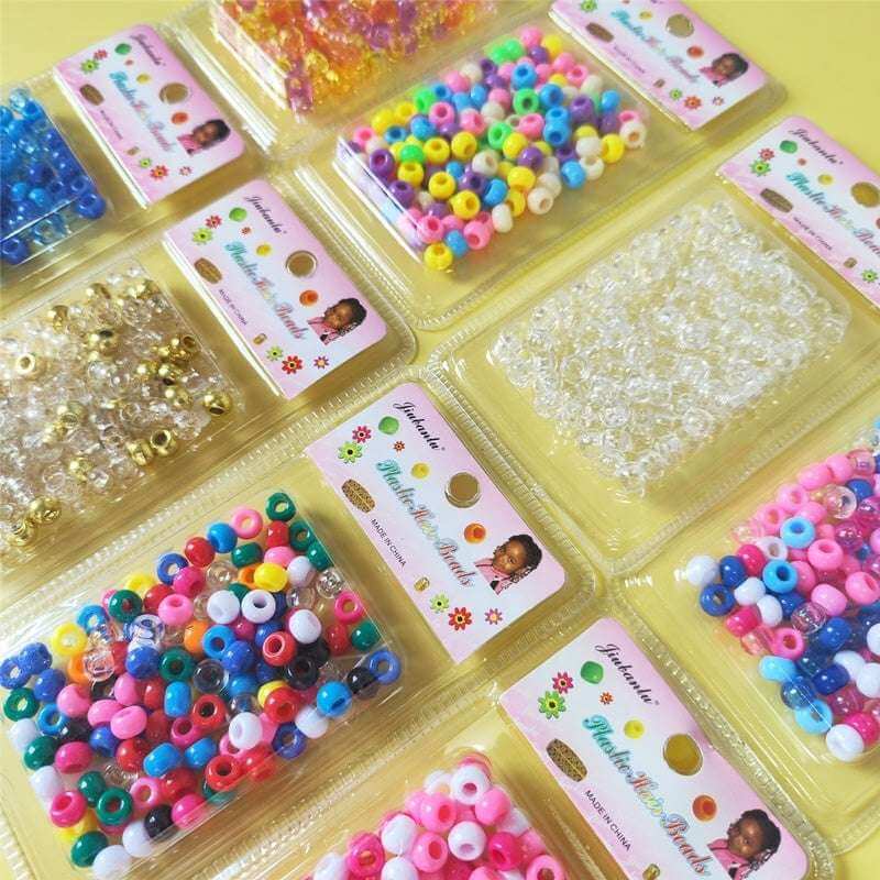 Colorful Plastic Braid Beads for Women & Kids Multi-Colored for Hair in various vibrant colors and packaging.