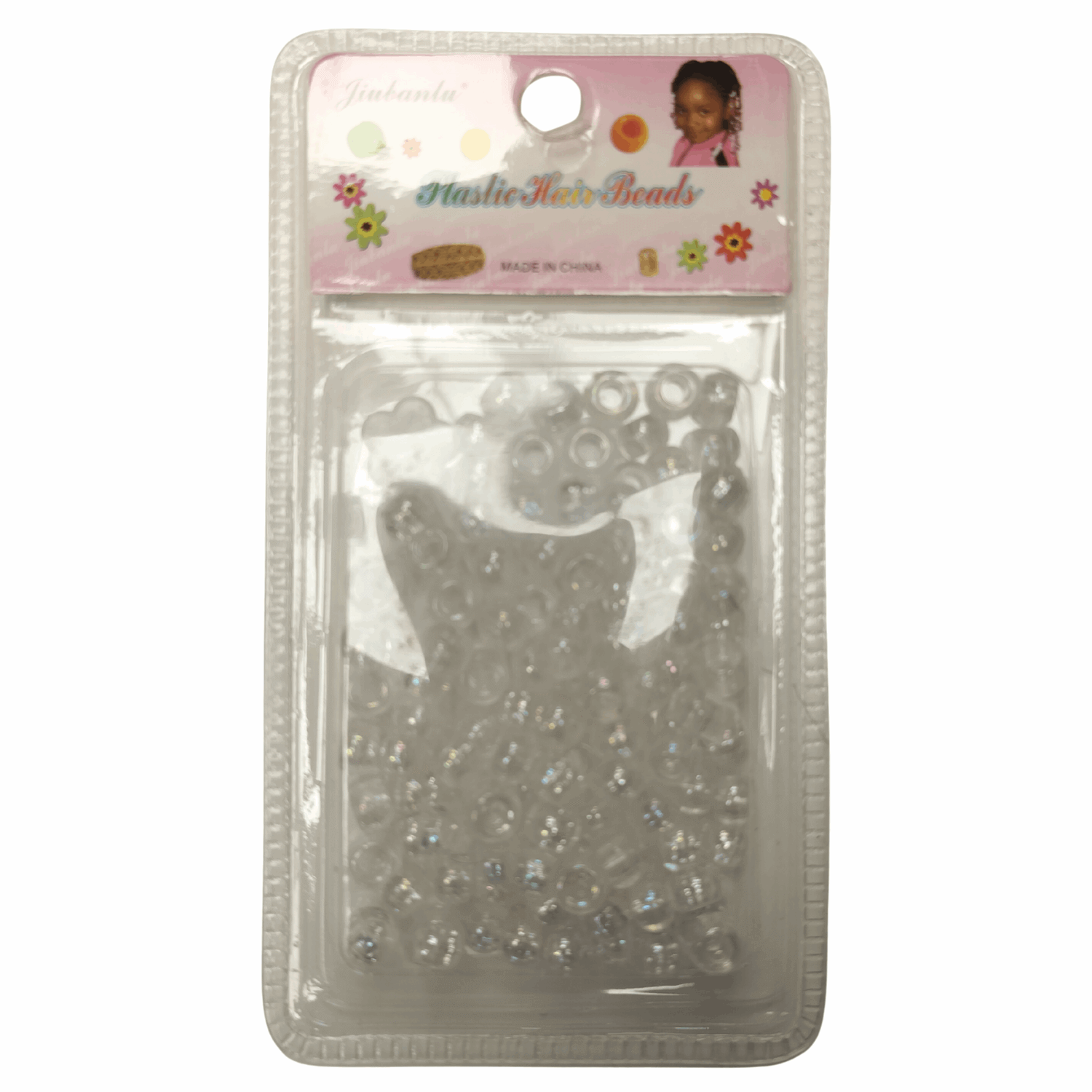 Colorful Plastic Braid Beads for Women & Kids Multi-Colored for Hair in clear packaging.