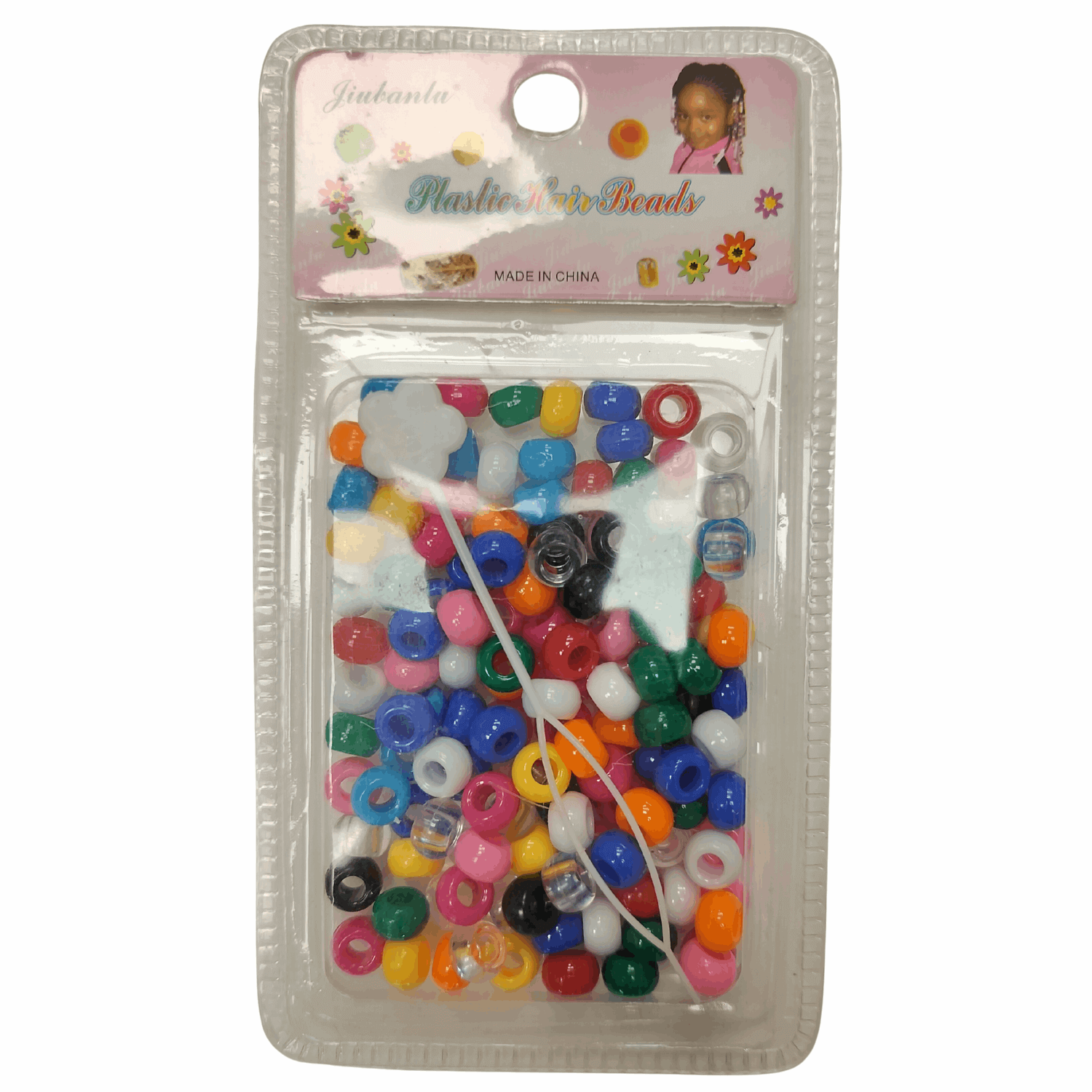 Colorful Plastic Braid Beads for Women & Kids Multi-Colored for Hair in a clear packaging.