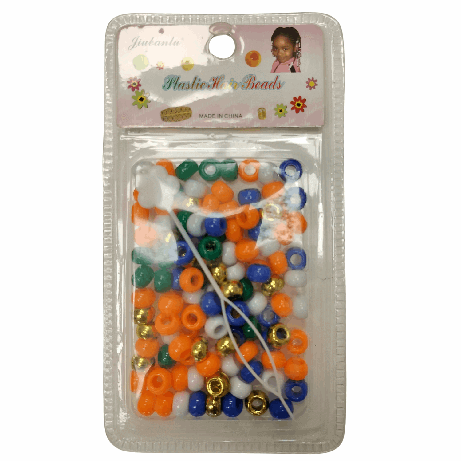 Colorful Plastic Braid Beads for Women & Kids Multi-Colored for Hair in a package with vibrant beads.