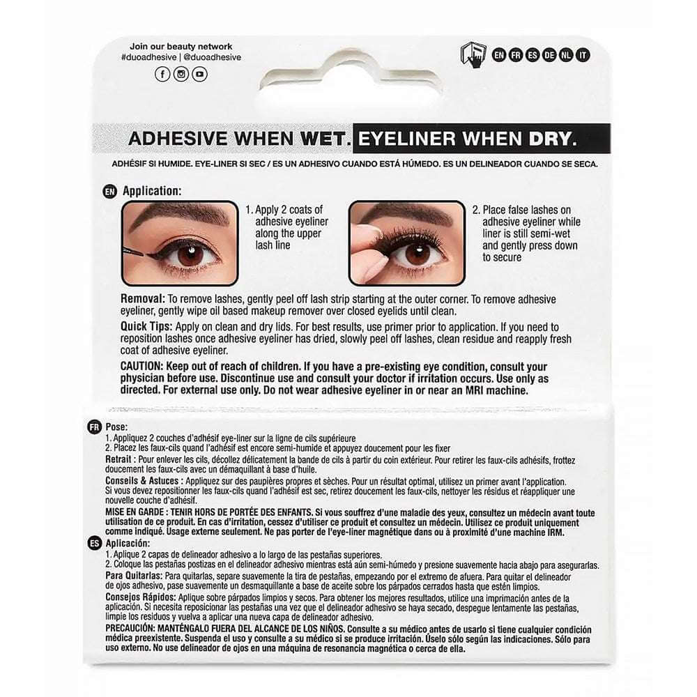 DUO Line It Lash It Black (0.12oz/3.5g) instructions for use showing adhesive eyeliner application steps.