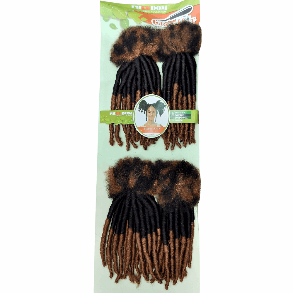 10" Freedom Collection DADA Locs Dreadlock Synthetic Crochet in natural black and brown tones.