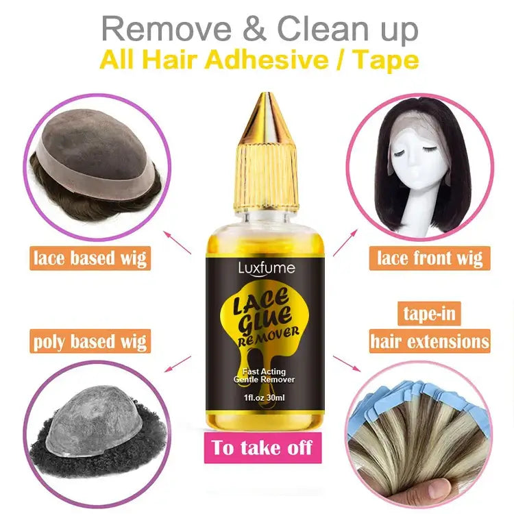 Luxfume Non-Irritating Lace Glue/Adhesive Remover - 1oz for easy removal of lace wigs and hair extensions.