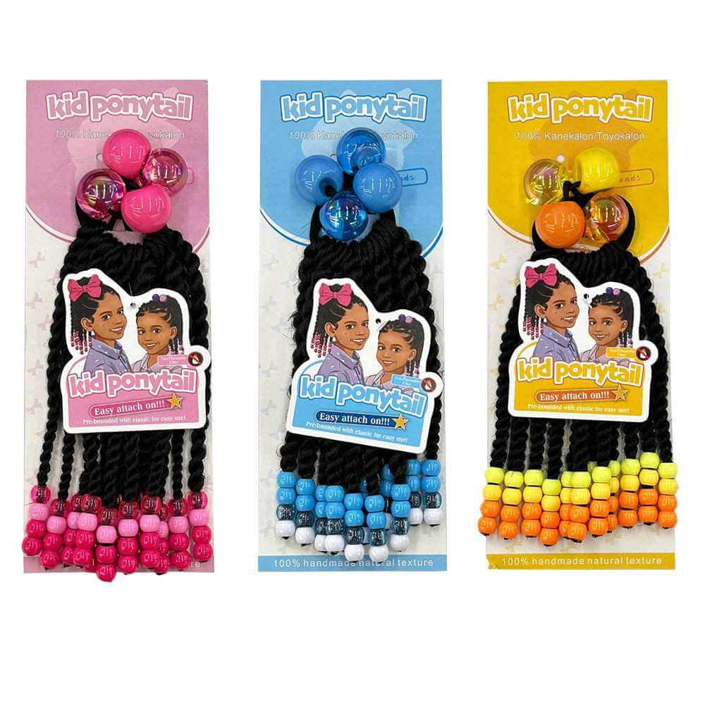 Kids/Girls 30mm colorful bobbles gold bling beads ponytail with vibrant colors and textures for playful hairstyles.