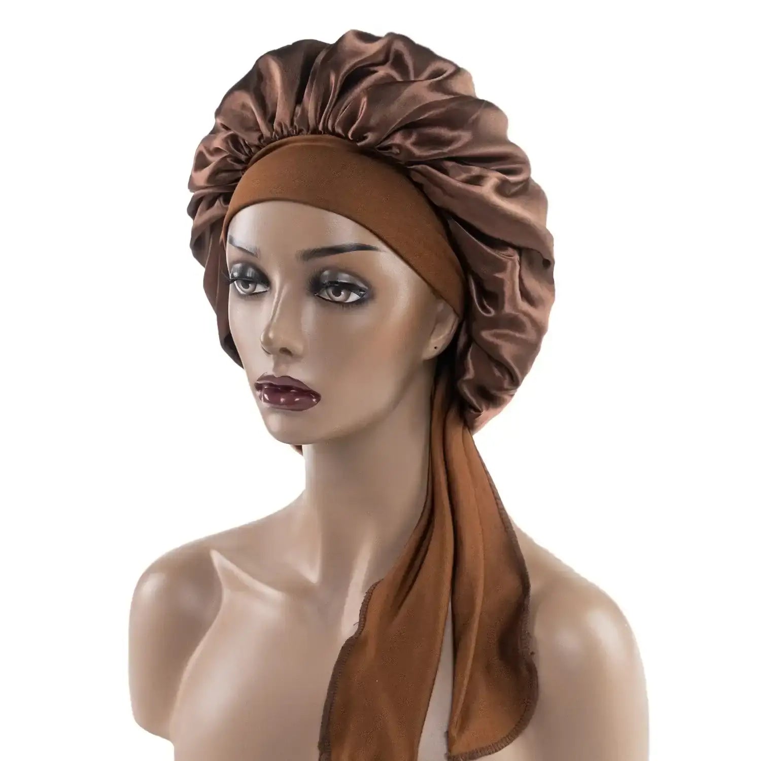 No Slip-Off Long Tie Band Adjustable Satin Bonnet Cap for Braids - Celegant Beauty