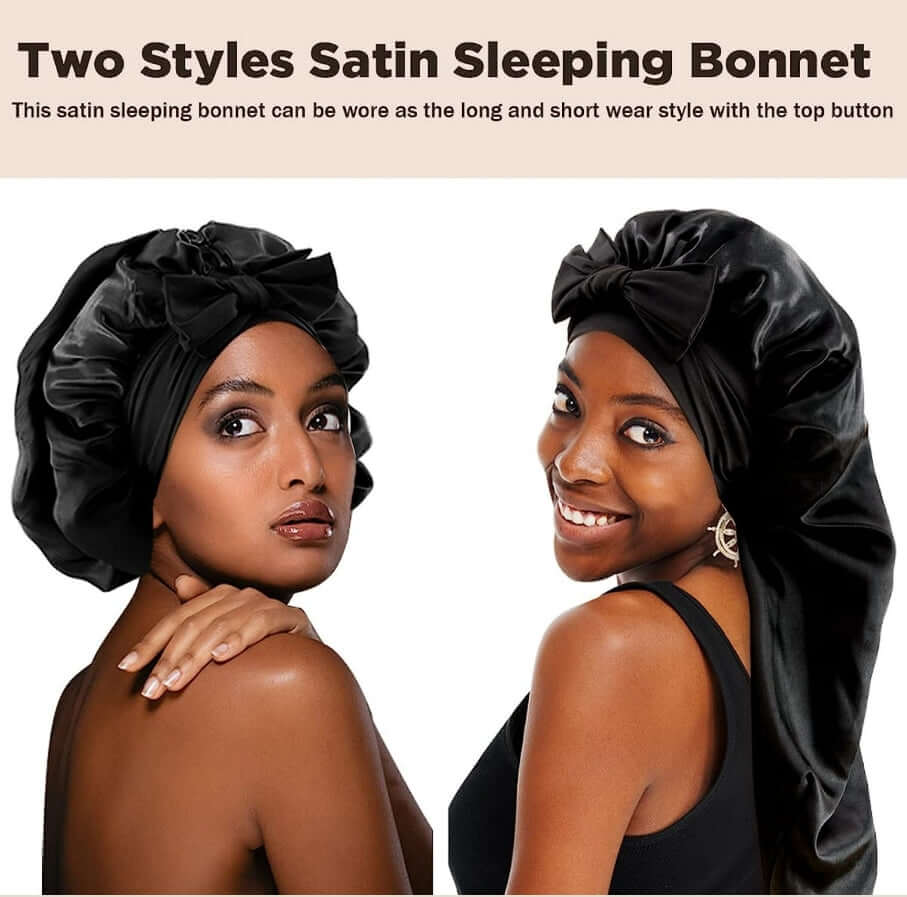 No Slip-Off Long Tie Band Adjustable Satin Bonnet Cap for Braids - Celegant Beauty