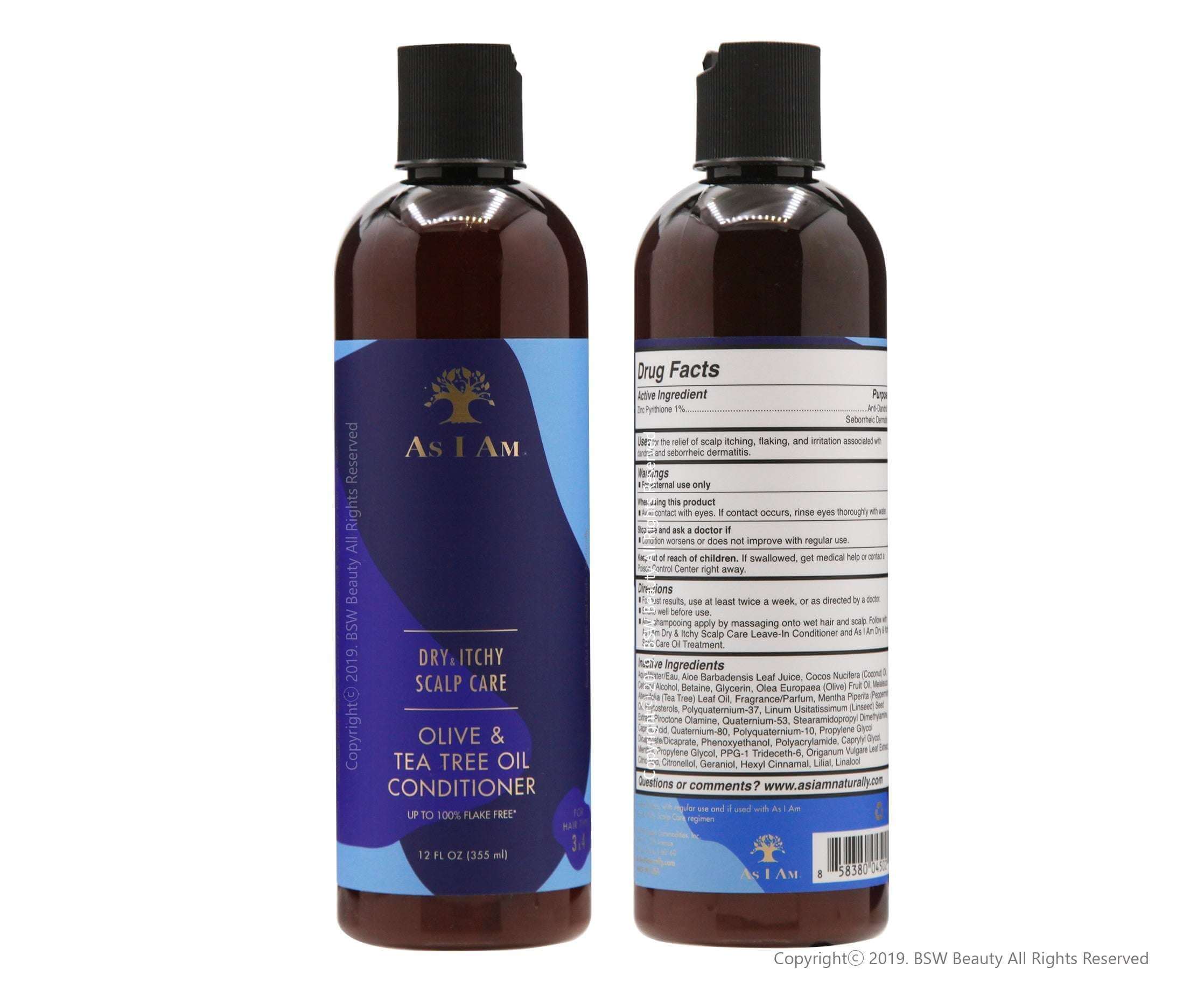 AS I AM Dry & Itchy Scalp Care Shampoo (12oz) bottle showcasing olive and tea tree oil formula for soothing scalp.