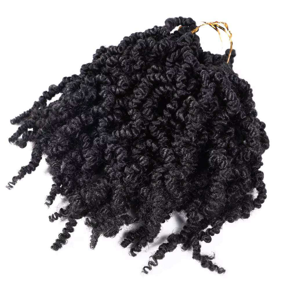 8 Packs 8" Short Pre-Looped Synthetic Spring Pre-Twisted Bob Crochet Braid Hair Extension in black bouncy curls.