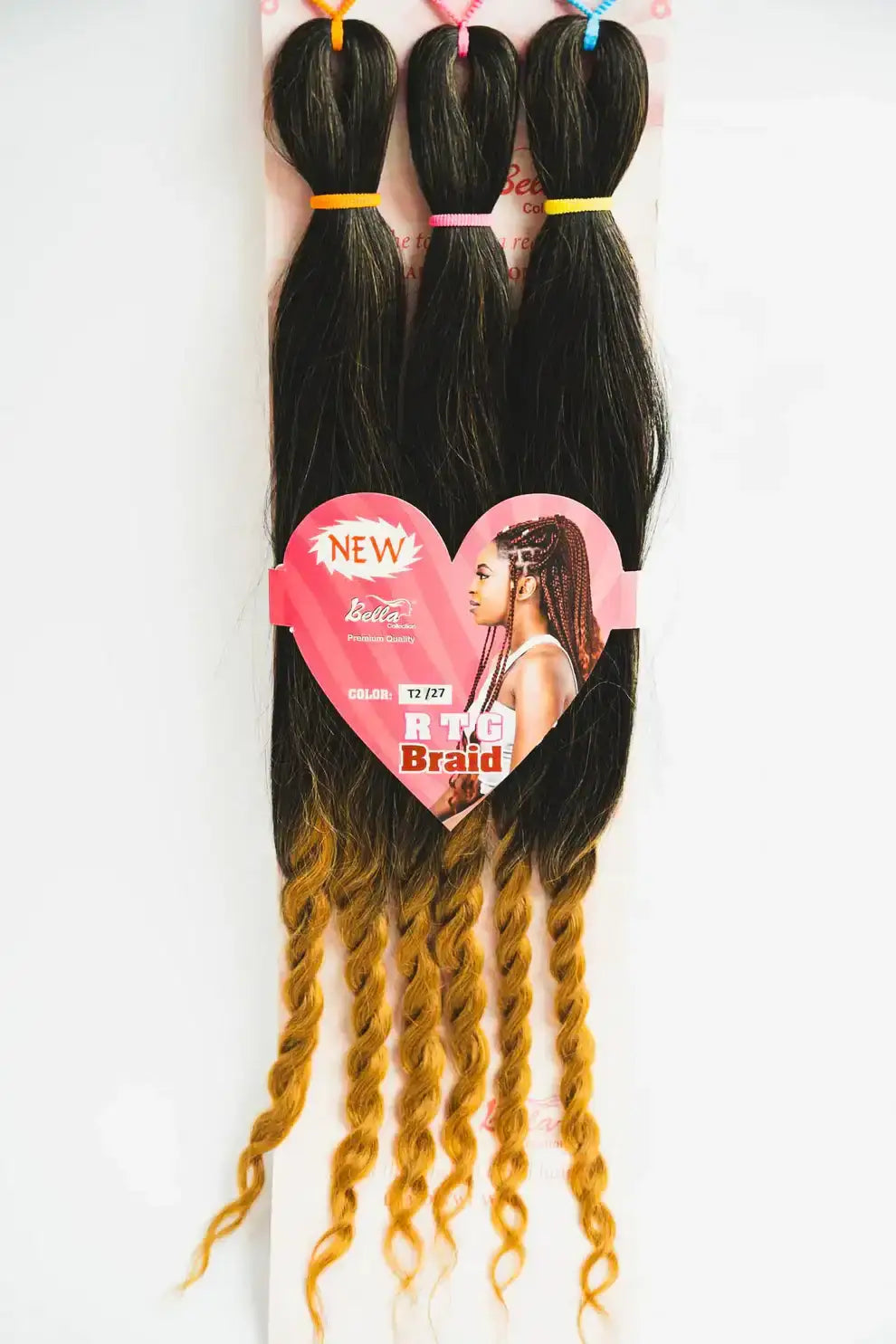 29" Bella Collection RTG Braid Pre-stretched Braiding hair extension with curly ends - 270g displayed in packaging.