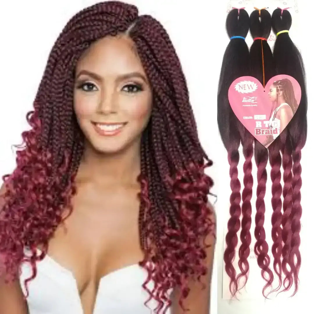 29" Bella Collection RTG Braid Pre-stretched Braiding hair extension with curly ends - 270g on model with curly braids.