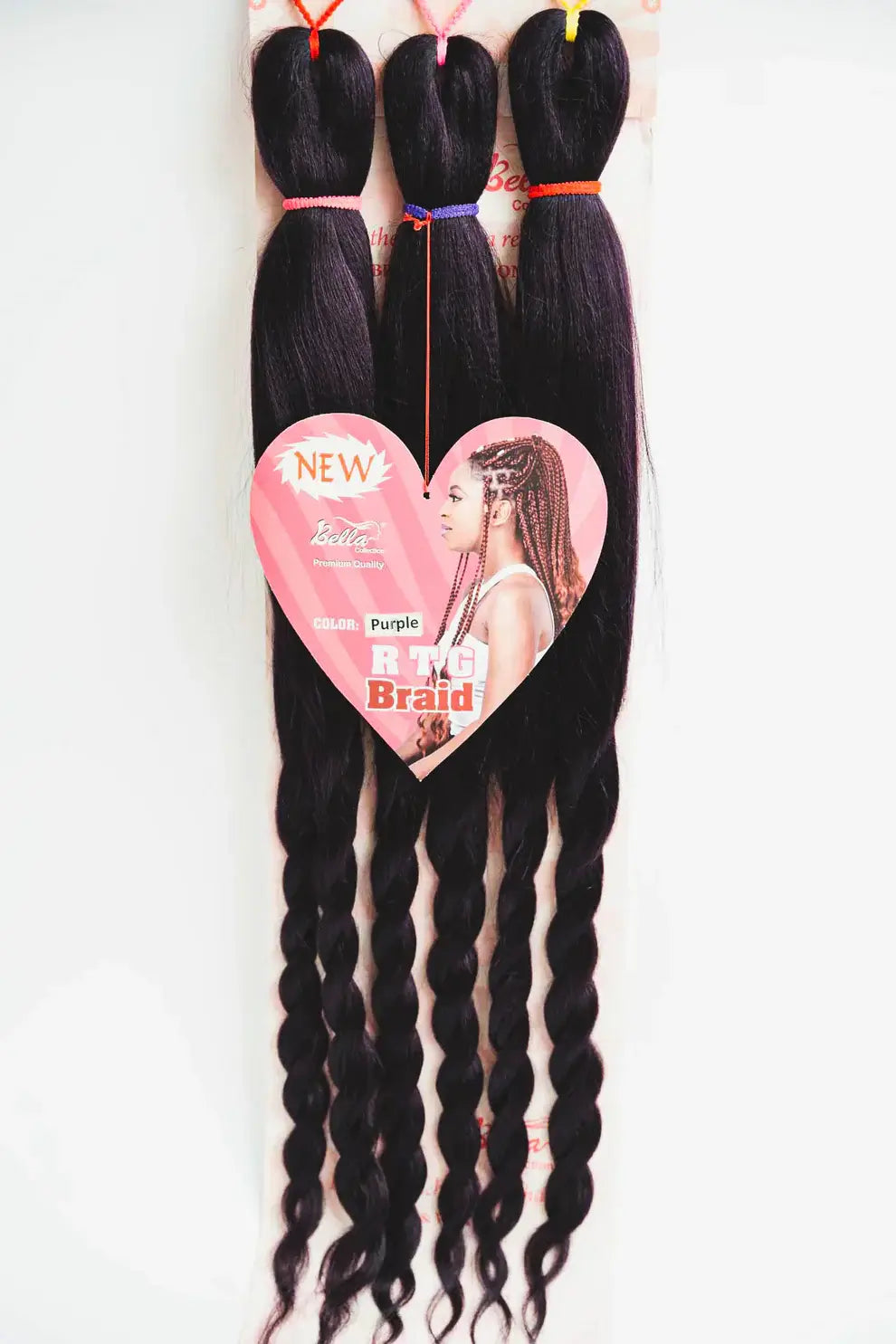 29" Bella Collection RTG Braid Pre-stretched Braiding hair extension with curly ends - 270g displayed on packaging.