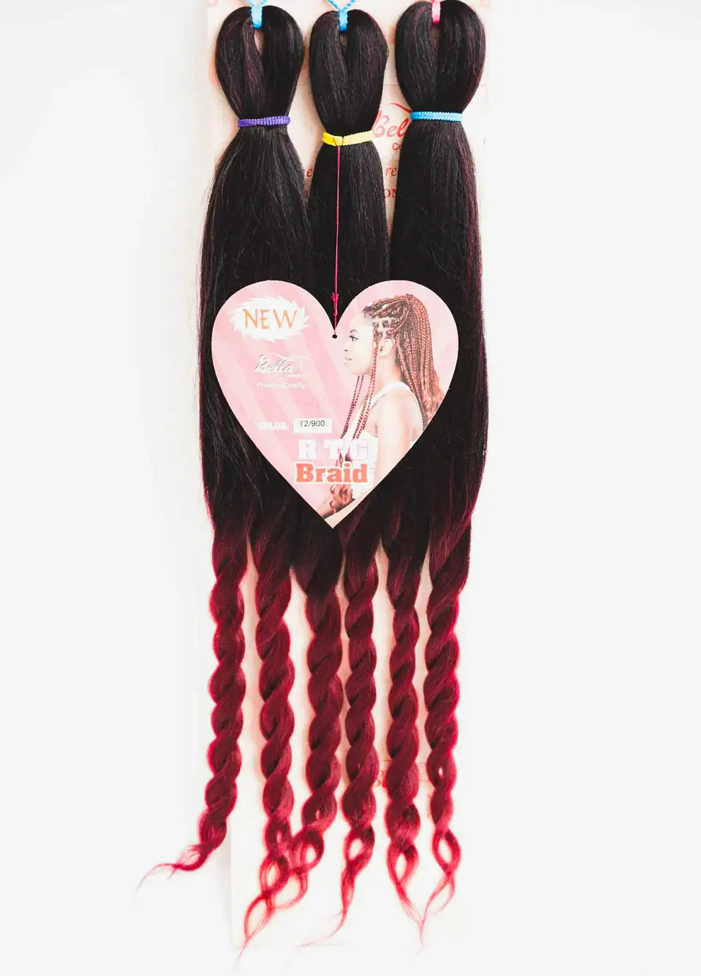 29" Bella Collection RTG Braid Pre-stretched Braiding hair extension with curly ends - 270g in black and burgundy ombre.