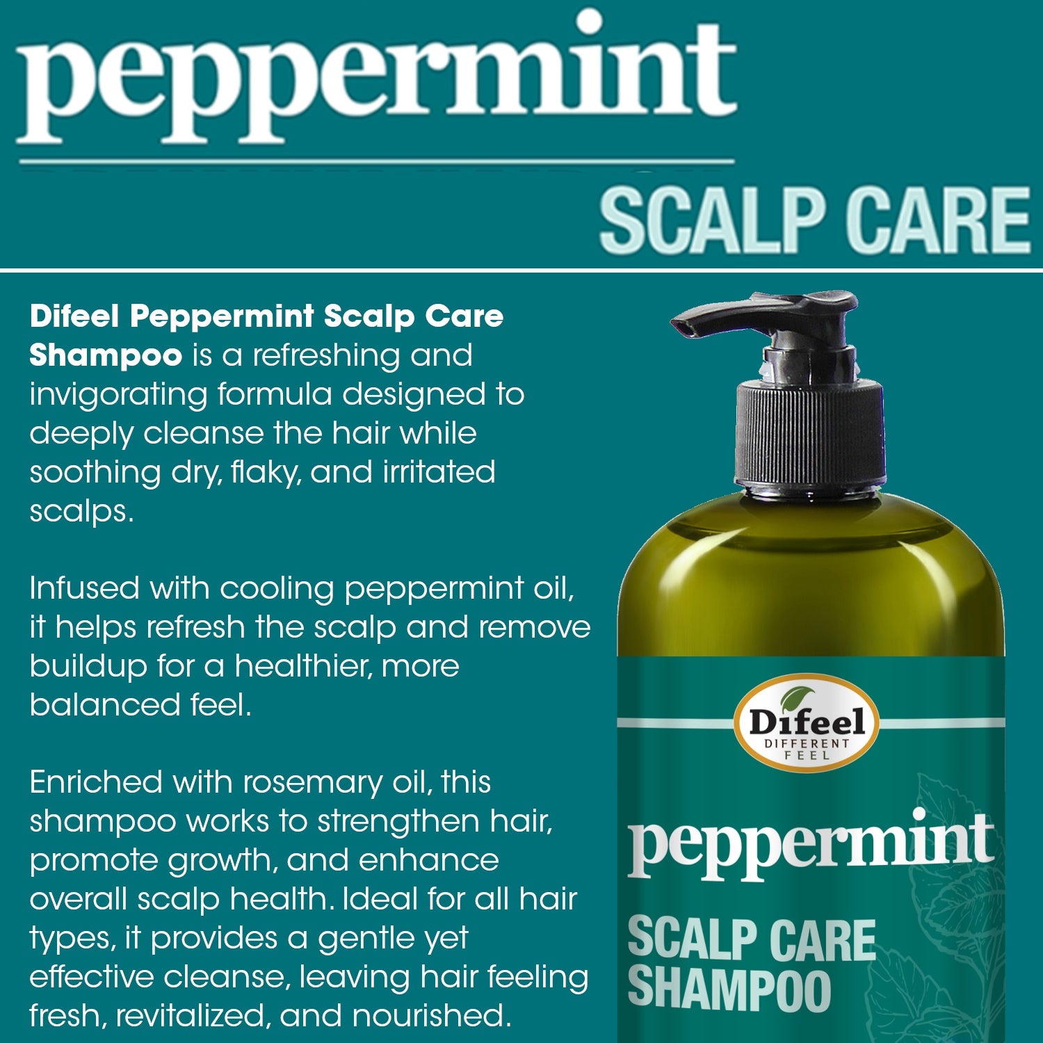 Difeel Peppermint Scalp Care Shampoo (12oz)