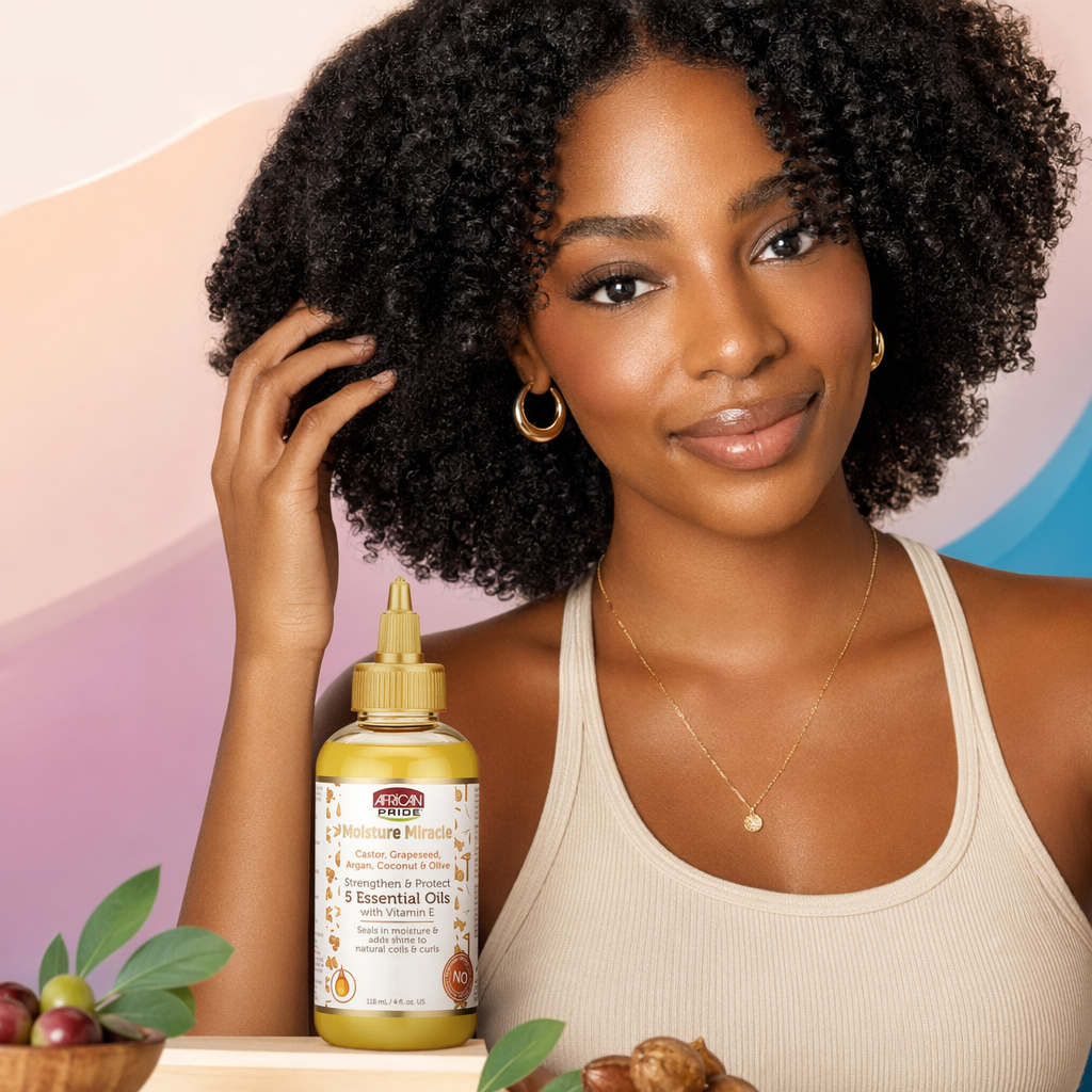 AFRICAN PRIDE Moisture Miracle Castor, Grapeseed, Argan, Coconut & Olive Essential Oil (4oz) - result
