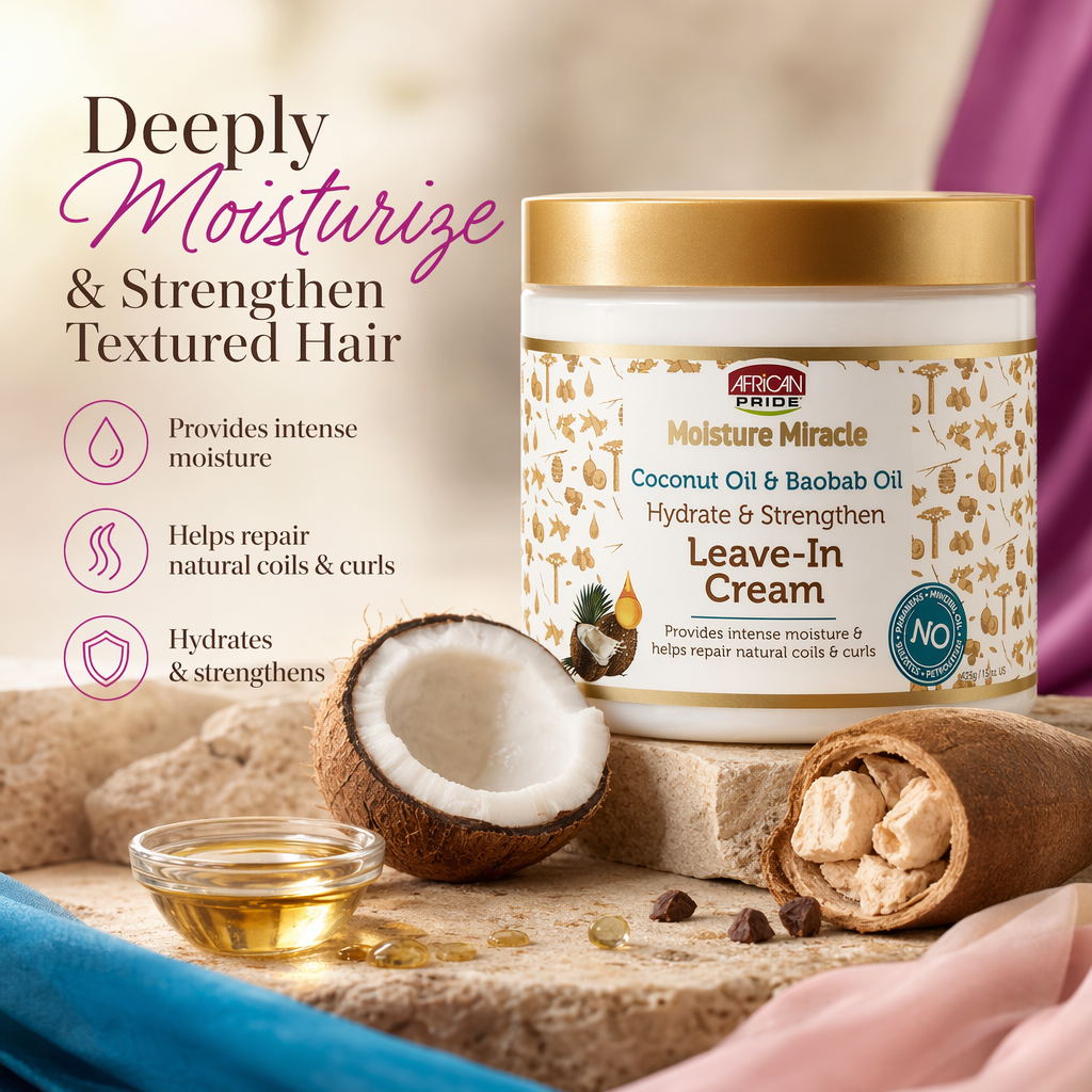 AFRICAN PRIDE Moisture Miracle Coconut & Baobab Oil Leave In Cream (15oz) - benefit