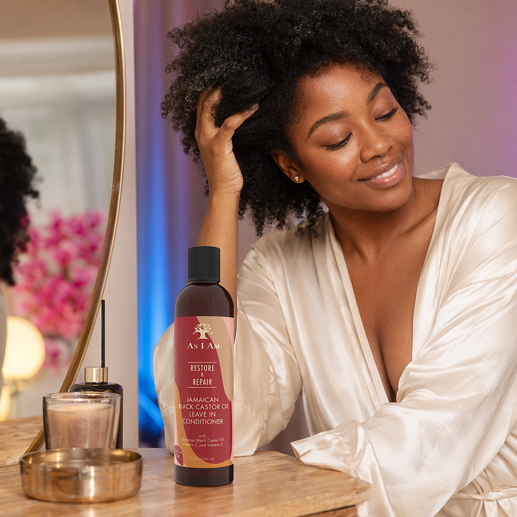 AS I AM Jamaican Black Castor Oil Leave-In Conditioner (8oz) - usage