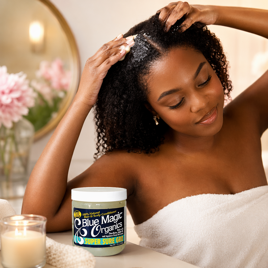 BLUE MAGIC Super Sure Gro Hair & Scalp Conditioner (12oz) - usage