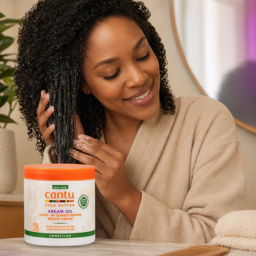CANTU Argan Oil Leave In Conditioning Repair Cream (16oz) - usage
