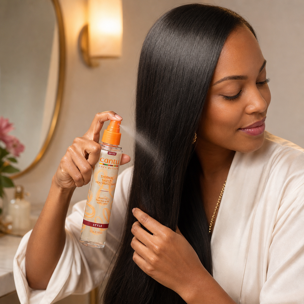 CANTU Shea Butter Thermal Shield Heat Protectant (5.1oz) - usage