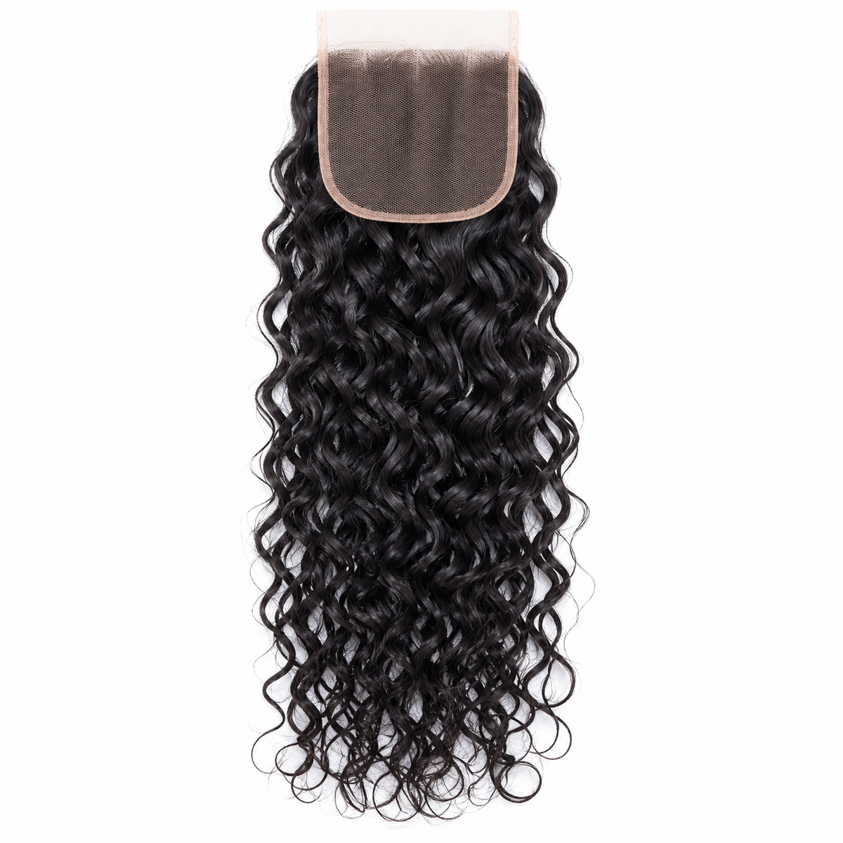 4x4 transparent lace closure in natural black water wave Remy human hair with a middle part
