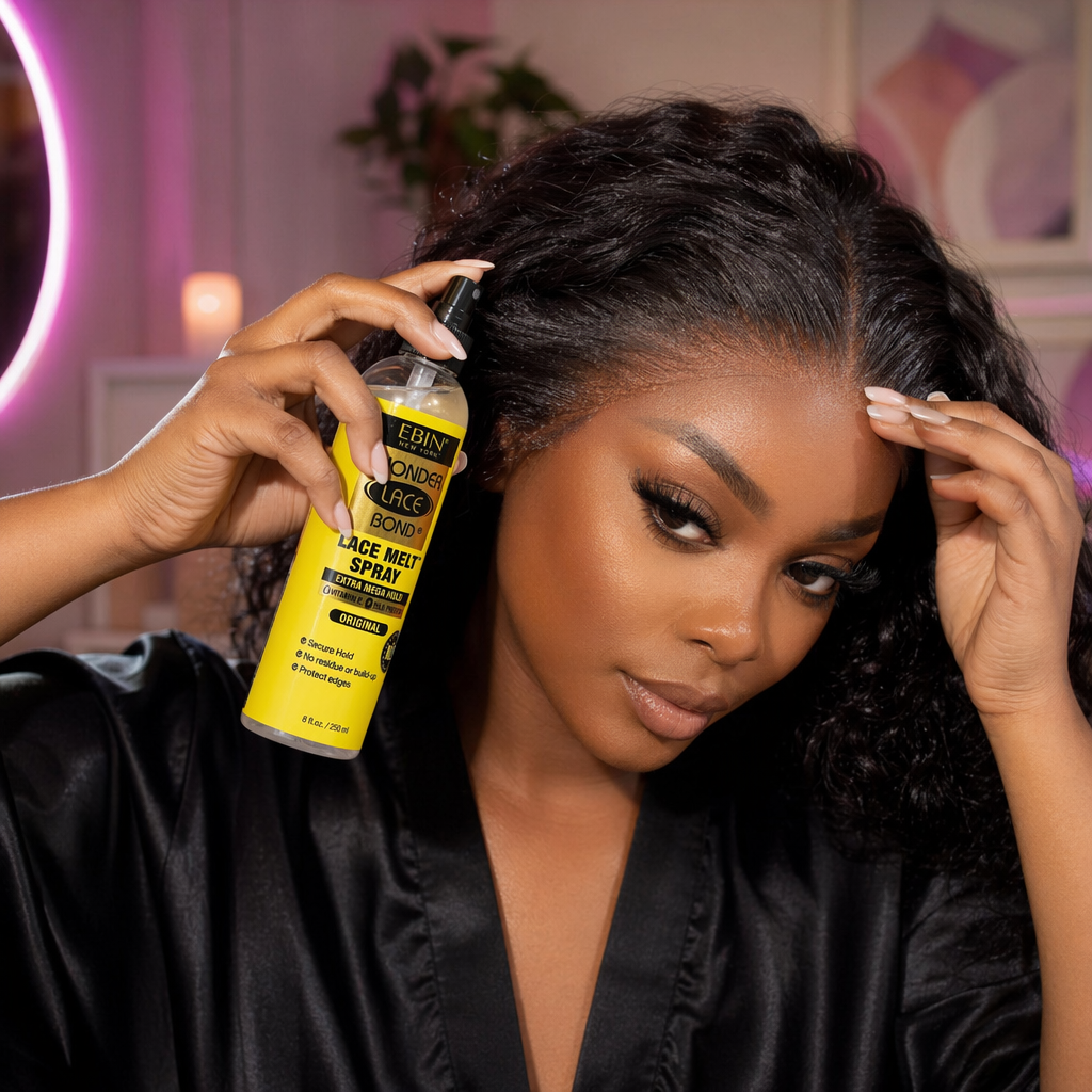 EBIN Wonder Lace Bond Melting Spray (8oz) - usage