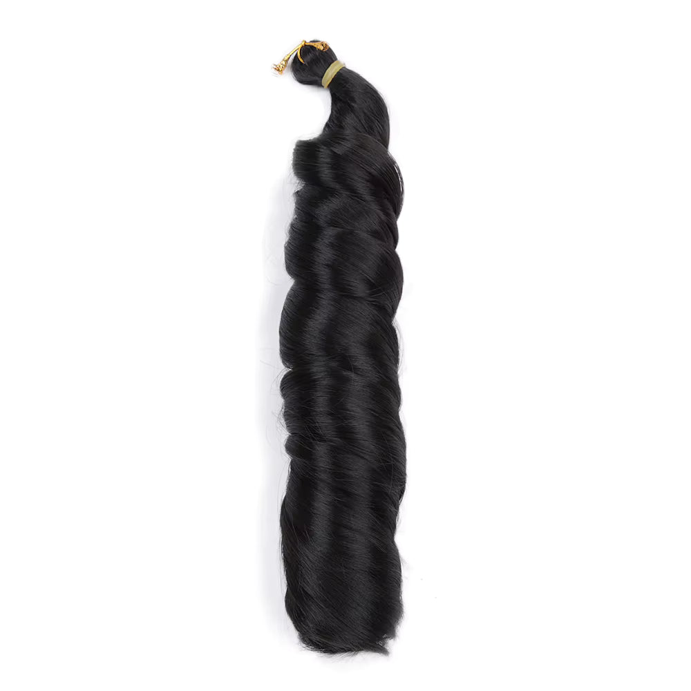 26 inch French Curls Synthetic Loose Wave Spiral Curl Braiding Hair Extensions - 150g on a model with long braided hair.
