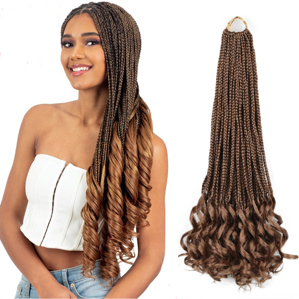 Goddess Box Braids French Curl Crochet Hair With Bouncy Wavy Ends Pre Looped Synthetic Hair Extensions