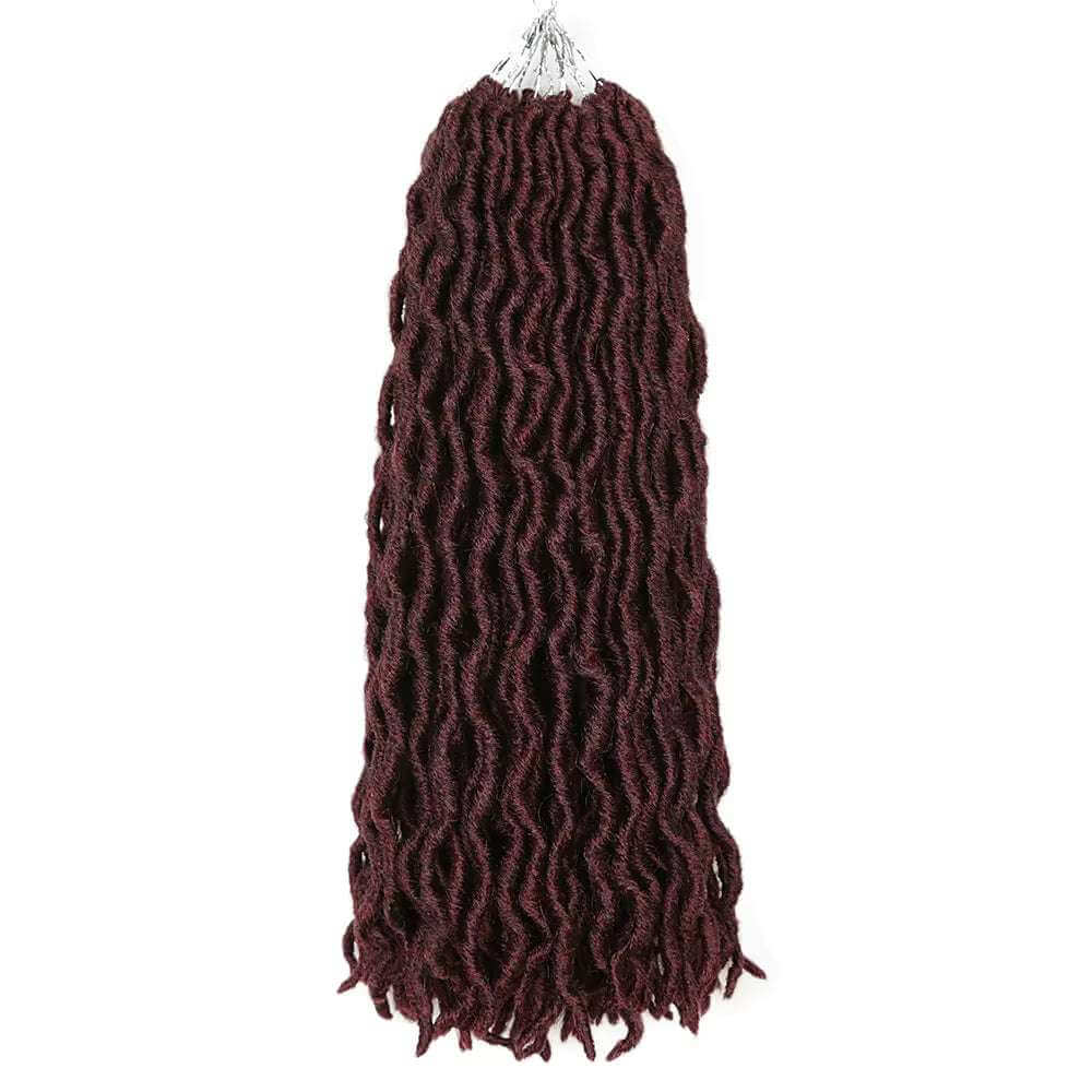18" Wavy Gypsy Locs Crochet Hair Synthetic Wavy Twist Braiding Hair Extension - 100g in dark burgundy color.