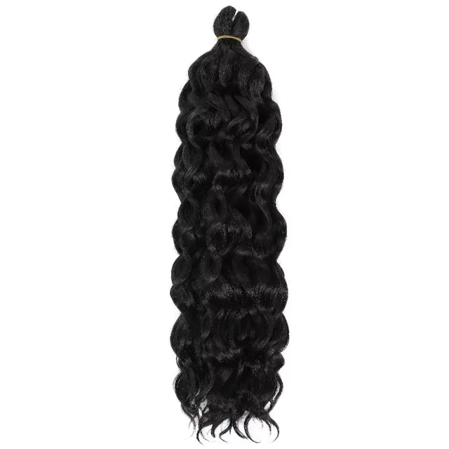 24 inch Hawaii Water Wave Ocean Wave Braiding Hair Extensions - 90g showcased in a vibrant, wavy style for tropical beauty.