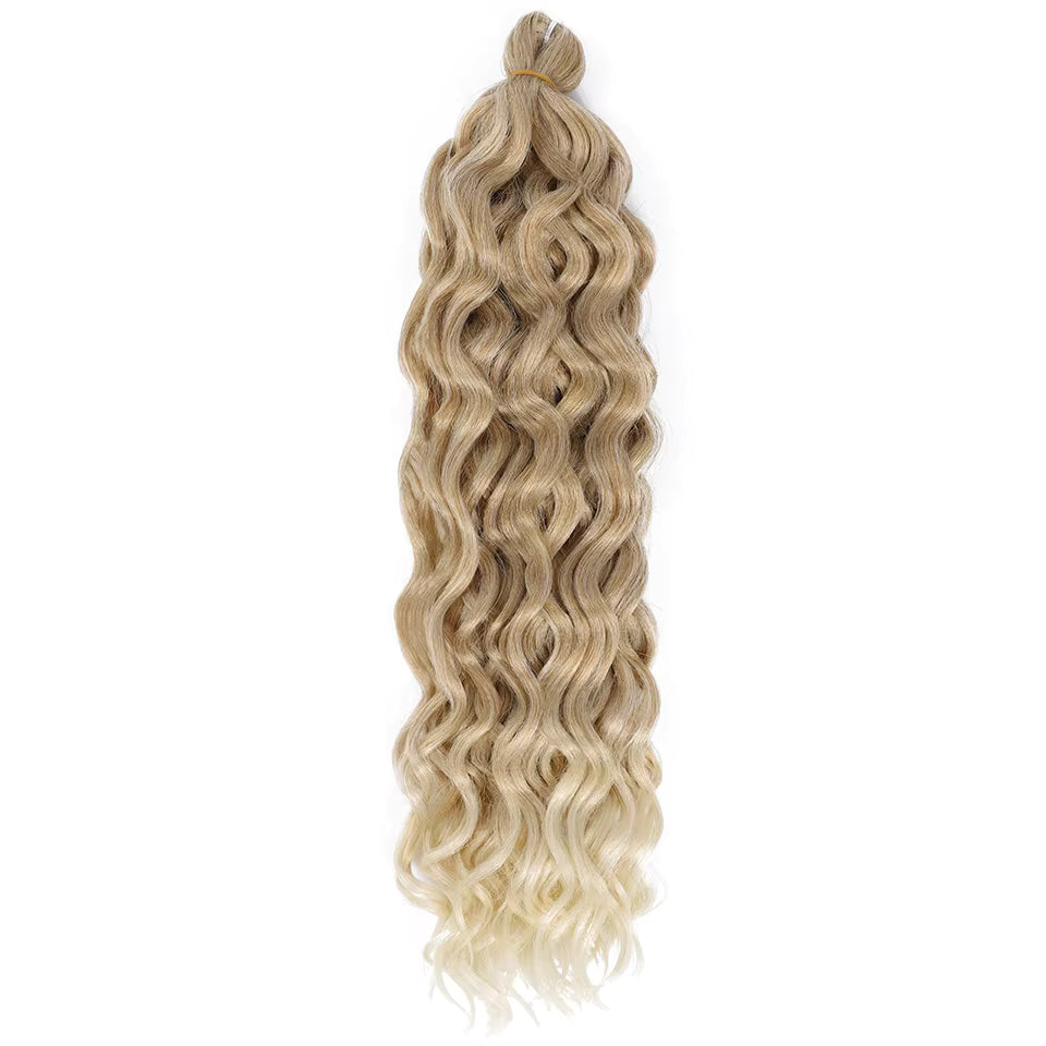 24 inch Hawaii Water Wave Ocean Wave Braiding Hair Extensions - 90g showcased in a vibrant, wavy style for tropical beauty.